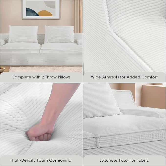 US Pride Oversized Full Foam 4 Seater Couch for Living Room Upholstered in Soft Corduroy Fabric