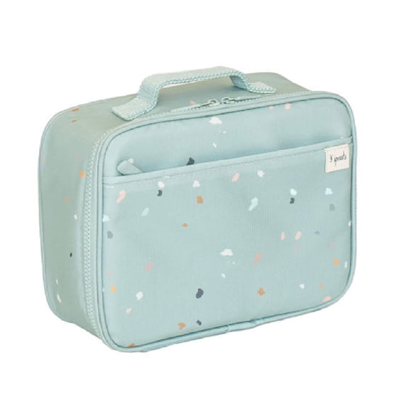 3 Sprouts Recycled Fabric Kids Lunch Bag in Terrazzo Green – Insulated, Water-Resistant for Children Ages 3 