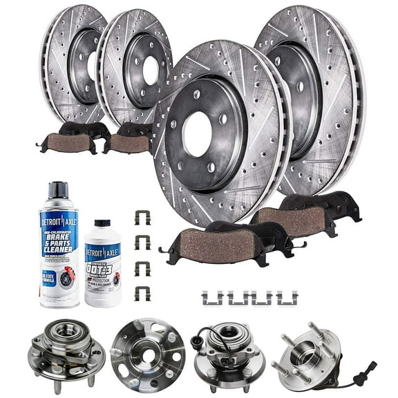 Detroit Axle - Front Rear Drilled & Slotted Disc Brake Rotor Pad   Wheel Bearing and Hub Assembly Replacement for 2010-2017 Chevy Equinox GMC Terrian - 14pc Set