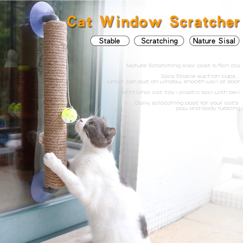 Weehey Wall Mounted Scratching Post with Hanging Ball Toy Cat Scratcher Cat Climbing Scratching Toy for Cats Playing Alone