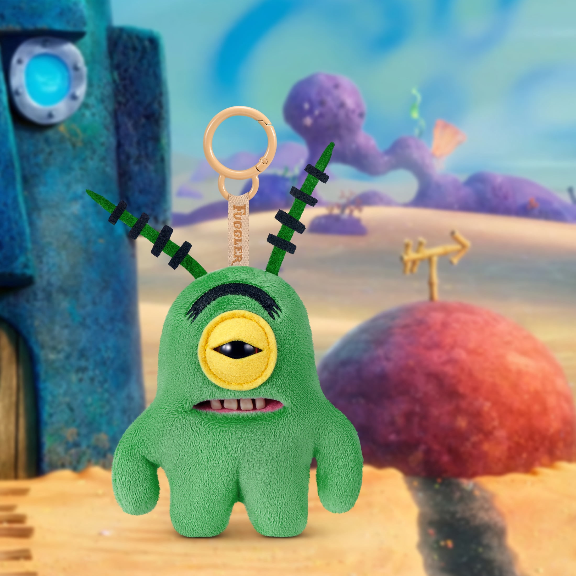 Fuggler SpongeBob Key Rings 5 inch (Sheldon Plankton), Funny Ugly Monster Plush Keychain by ZURU