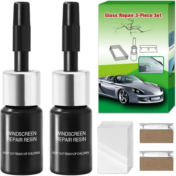 Windshield Crack Repair Kit, 2 Bottles Nano Glass Crack Repair Liquid Quick Windshield Repair for Fixing Chips,Cracks, Bulls-Eye and Star-Shape Cack-Light Black