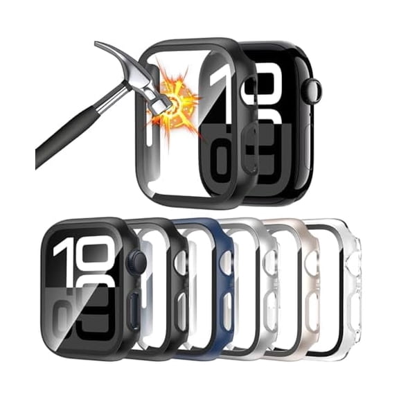 [6 Pack] Case for Apple Watch Series 11/10 46mm Screen Protector with Ultra-Thin Tempered Glass, Full Coverage Anti-Scratch Hard Face Cover for iWatch 46 mm