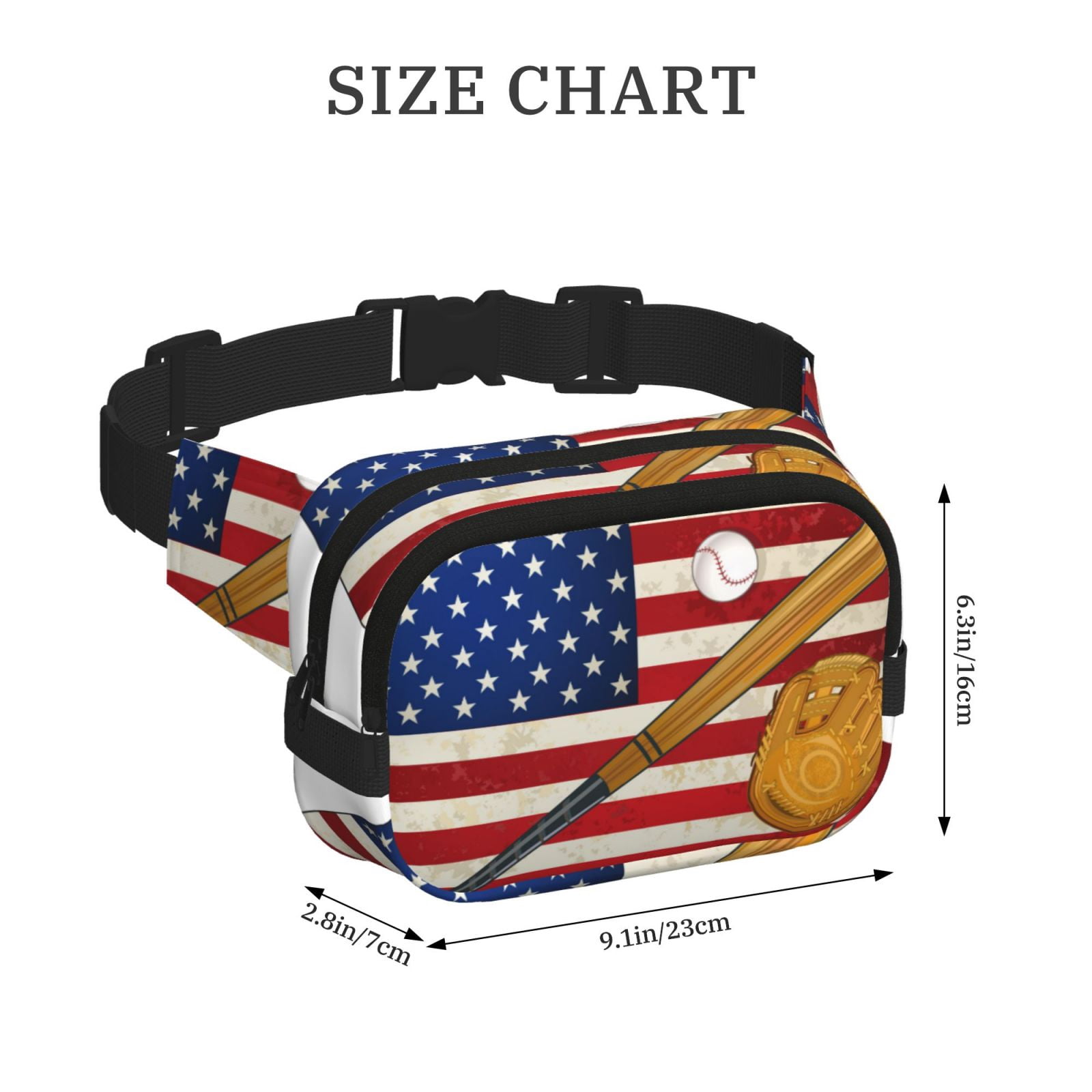 Hirioo American Flag And Baseball for Double Layer Waist Bag Adjustable Fanny Pack For Travel Running Hiking