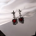 thumbnail image 3 of Pendientes de aguja de plata con forma de corazón de melocotón y estrella de cuatro hombres, dulce, fresco, rojo oscuro, con piedra de amor, pendientes plisados de diamantes, 3 of 5