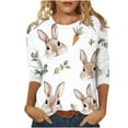 thumbnail image 2 of LYEAA Women Spring Casual 3/4 Sleeve Printed Tops Easter Bunny Pattern Round Neck Pullover Blouse Family Gathering Outfits White XXXXXL, 2 of 5