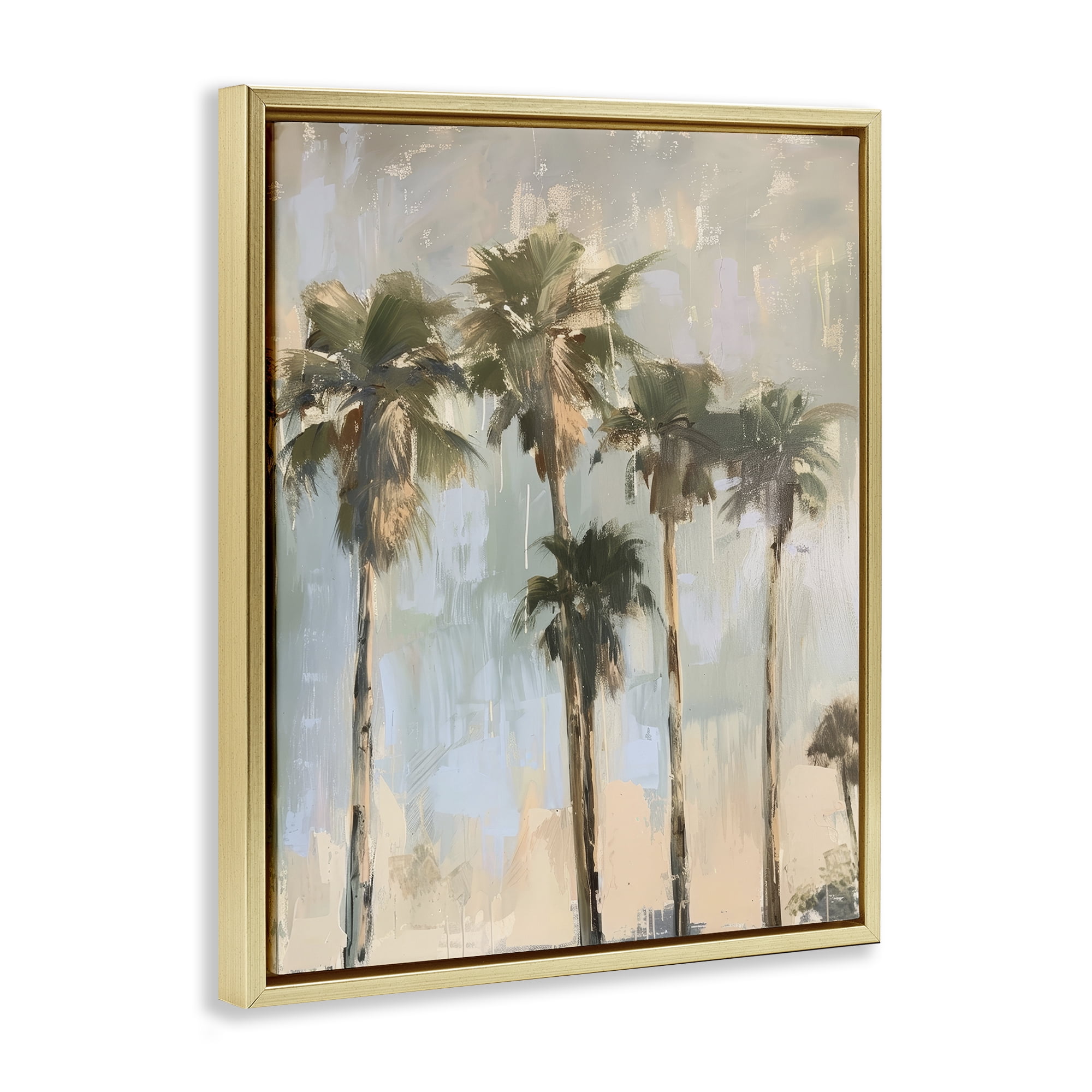 Stupell Industries Painterly Palm Trees Landscape & Nature Painting Gold Floater Framed Canvas Art Print Wall Art, 25 x 31