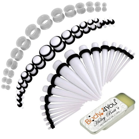 BodyJ4You 51PC Gauges Kit Ear Stretching Aftercare Balm 14G-12MM White Acrylic Silicone Taper (Best Ear Stretching Balm)