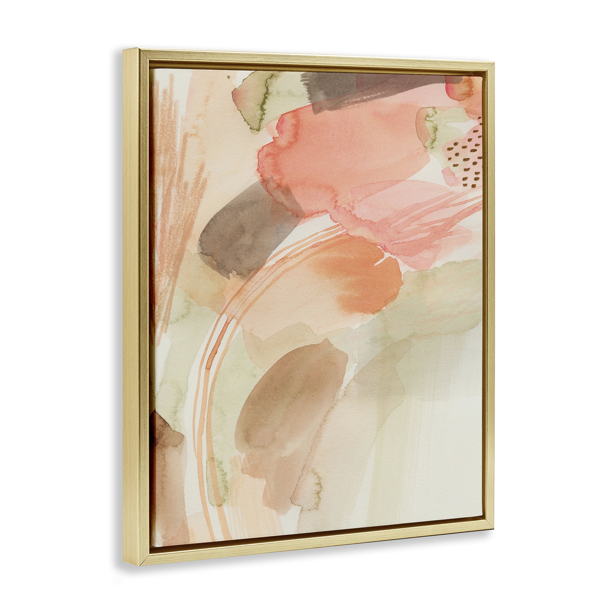 Stupell Industries Pink & Beige Abstraction Abstract Painting Gold Floater Framed Canvas Art Print Wall Art, 17 x 21