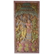 Mogul Vintage Barn Door Hand Carved Krishna Radha Carving spiritual Sculpture, Eclectic Interior