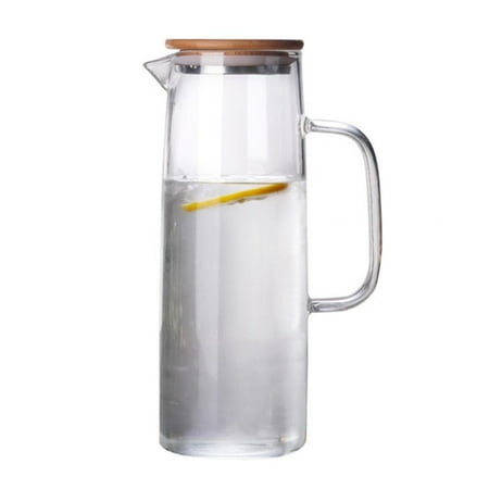 

Glass Water Pitcher Jar Transparent Heat Resistant Pot with Lid and Handle for Tea Juice Milk Cold or Hot Beverages