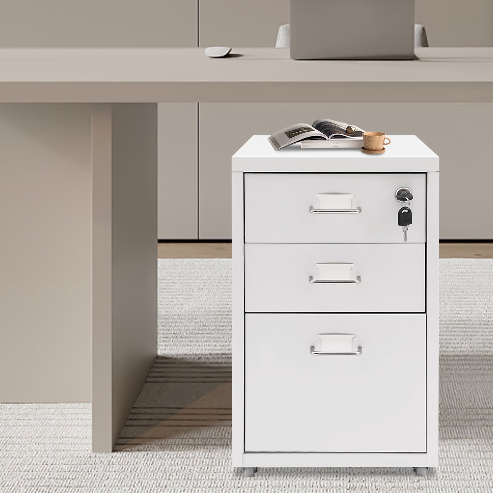 Miumaeov 3 Drawer Vertical File Cabinet Mobile Filing Cabinet with Lock Metal Mobile File Cabinet for Home Office