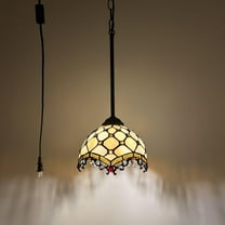 Tiffany Mini Hanging Lights Plug In Beige Stained Glass Crystal Beans LED Bulb Included 8”W*8”D*60”H