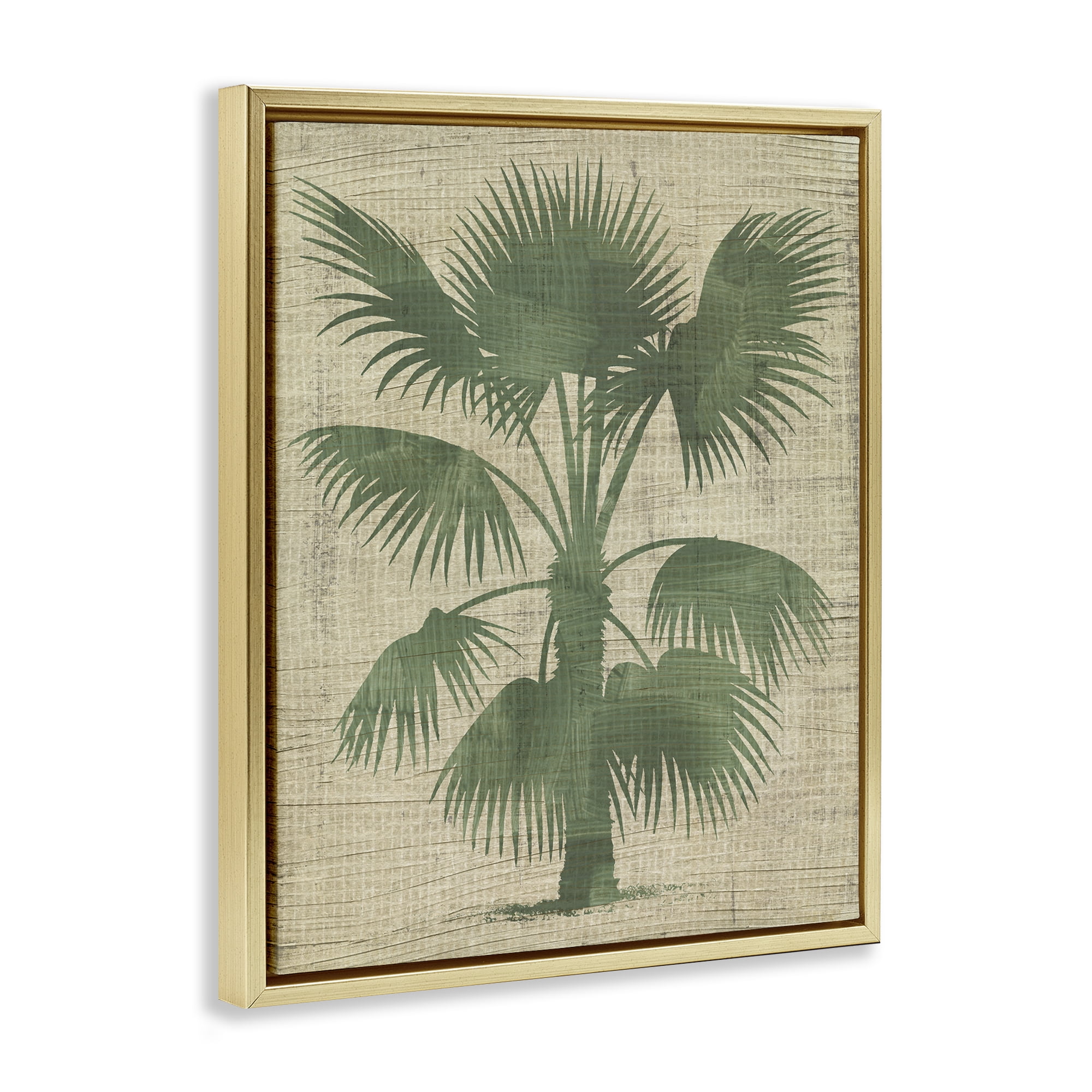 Stupell Industries Vintage Distressed Palm Plants & Flowers Painting Gold Floater Framed Canvas Art Print Wall Art, 17 x 21