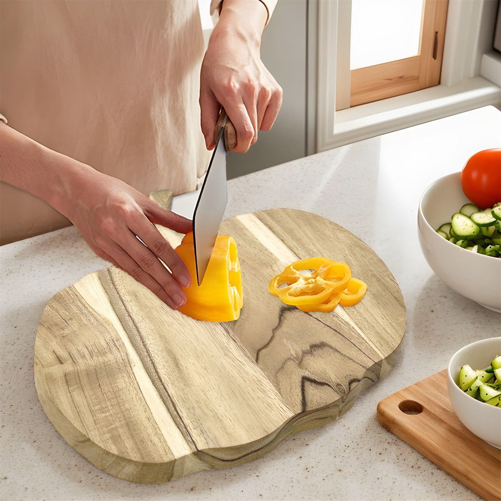 Vegetable Cutter 2 Product Category Pumpkin Shaped Wood Cutting Board for Kitchen Decoration Halloween and Food Prep