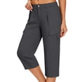 thumbnail image 5 of Cargo Capri Pants for Women High Waisted Elastic Knit Waist Casual Capris Trousers Quick Dry Hiking Cropped Pants with Pocket, 5 of 8