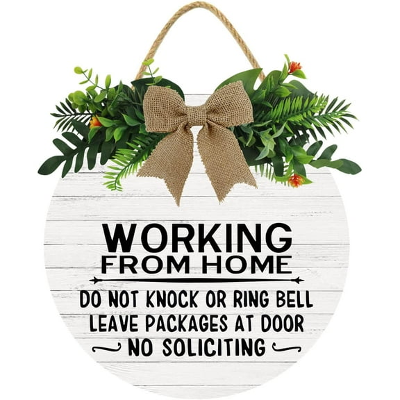 Eveokoki 12" Do Not Knock Sign, Working From Home Please Do Not Disturb Door Wood Sign for All Seasons Home Front Porch Door Decoration with Buffalo Plaid Bow