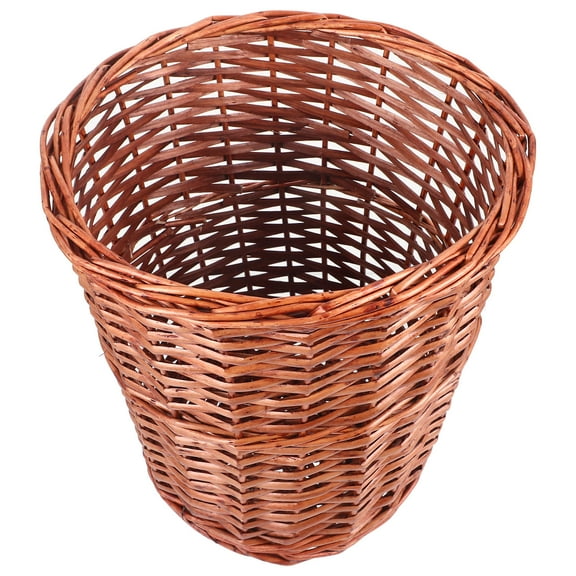 Toyvian Light Brown Wicker Waste Basket Decorative Trash Can for Indoor Use, 1 Pack Stylish and