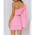 thumbnail image 4 of Women One Shoulder Ruched Bodycon Mini Dress Puff Long Sleeve 2023 Spring Summer Club Party Cocktail Short Dresses, 4 of 6
