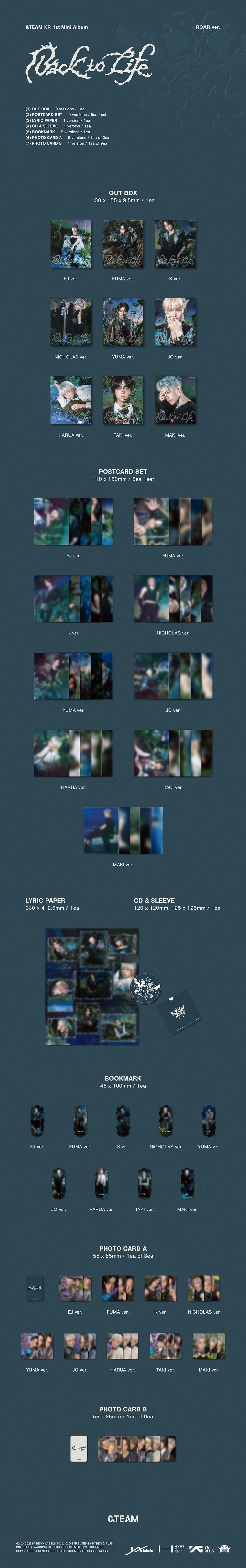 &TEAM - [BACK TO LIFE] KR 1st Mini Album ROAR 9 Version SET