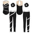 thumbnail image 6 of Miaeowve Kids Girls Gymnastic Dance Outfit Athletic Workout Metallic Sleeveless Leotard with Leggings Silver&Black 12, 6 of 7
