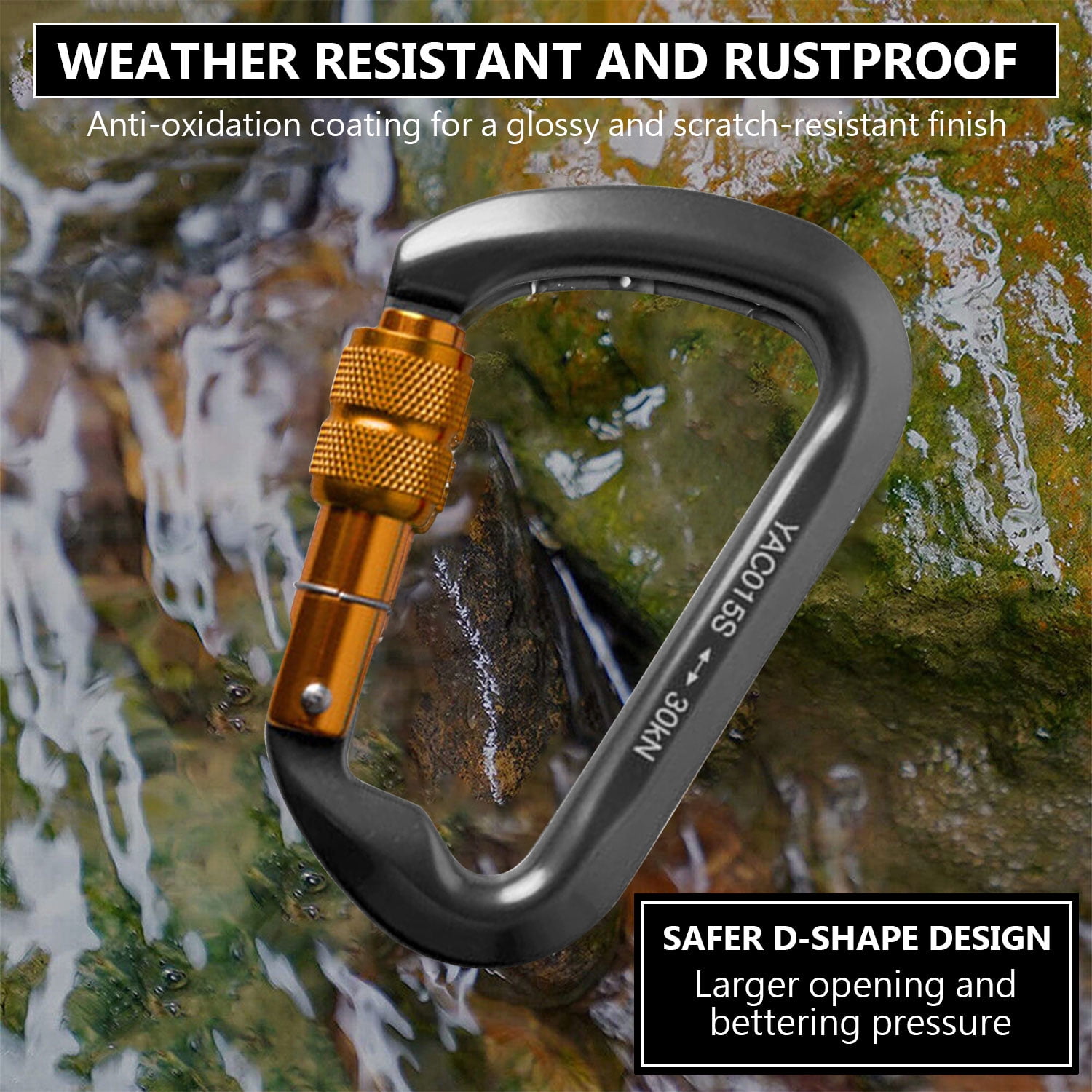 Aluminum Carabiner Clip, Heavy Duty Carabiners with Screw Gate 30kN D Ring Locking Carabiner for Hiking Camping Fishing and Outdoor Use(3 PCS)