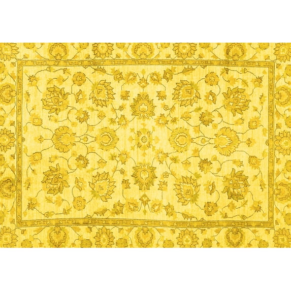 Ahgly Company Machine Washable Indoor Rectangle Oriental Yellow Traditional Area Rugs, 8' x 10'