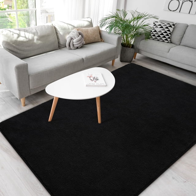 Alfombra Area B BENRON Soft de 4 x 6 pies, negra, para sala de estar o dormitorio