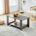 thumbnail image 4 of 2024 New Rectangular Coffee Table with 2-Tier Storage Shelf Solid Wood Legs Center Table for Living Room Wooden Farmhouse Coffee Table Walnut, 4 of 8
