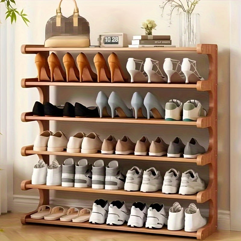 6-Tier Space Saving Bamboo Shoe Rack - Multi-layer, Individual Storage Boxes, Wood Grain Finish, Eco-friendly Material Furniture, Suitable for Dormitory and Entryway, Shoe Rack Suitable for Front Doo