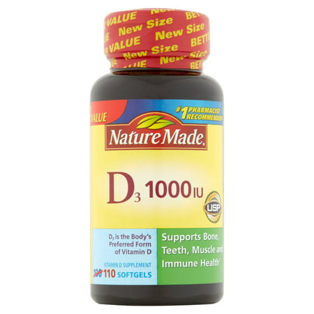 Nature Made La vitamine D3 Gélules Complément alimentaire, 1000 UI, 110 count
