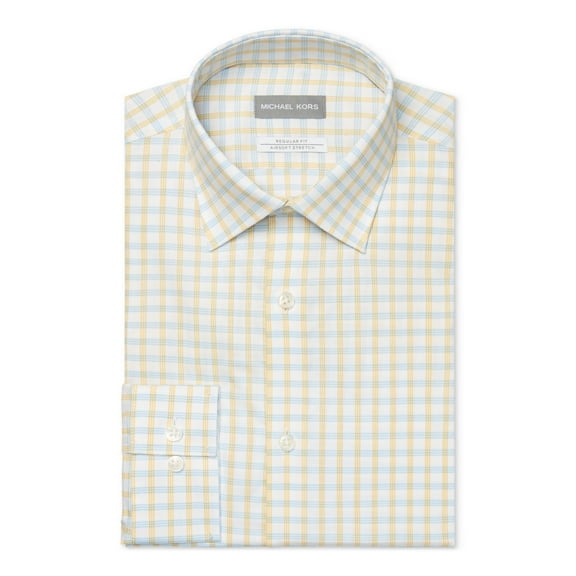 MICHAEL KORS Mens White Check Spread Collar Classic Fit Performance Stretch Dress Shirt L 16.5- 32/33