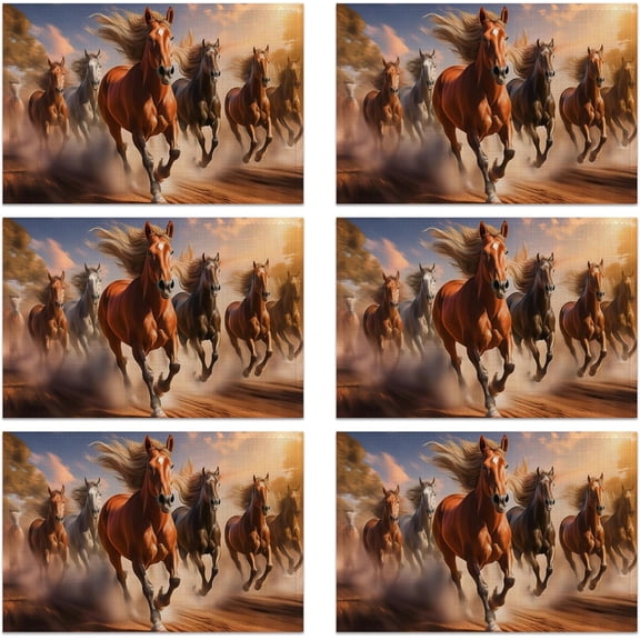 12x18 Inch Running Herd Horse Placemats Set of 6 - Waterproof, Non-Slip & Washable Summer Fall Placemats for Kitchen & Dining Table Placemats