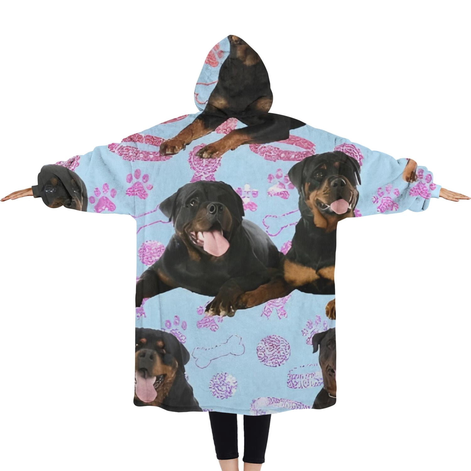 Oversized Wearable Blanket Hoodie,Rottweiler Dogs Sherpa Blanket Hoodie with Super Pockets,Super Warm Fuzzy Pullover for Women & Men