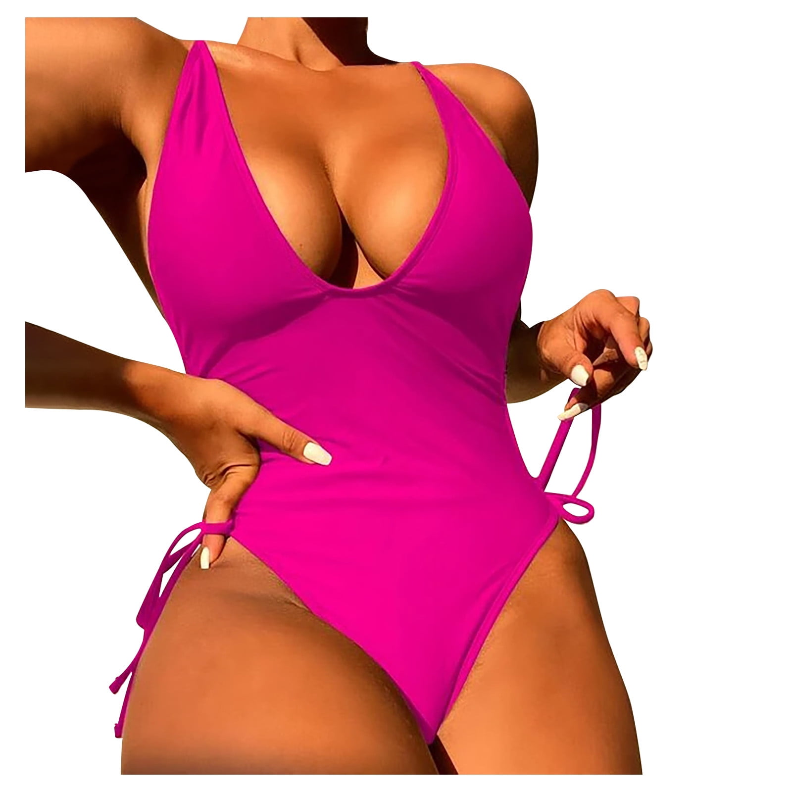 Womens Swimsuit Clearance Under 10 Women s One Piece Swimsuit Feeling Bandage One Piece Bikini Solid Color Swimsuit Solid Color One Piece Swimsuit Hot Pink M Walmart