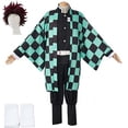 thumbnail image 1 of Adulto y niños Demon Slayer Cosplay Tanjirou Kamado Cosplay disfraz Kimetsu no Yaiba hombres Kimono disfraz pendientes HalloweenM Gao Jinjia LED, 1 of 2