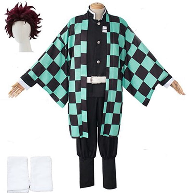 Adulto y niños Demon Slayer Cosplay Tanjirou Kamado Cosplay disfraz Kimetsu no Yaiba hombres Kimono disfraz pendientes HalloweenM Gao Jinjia LED