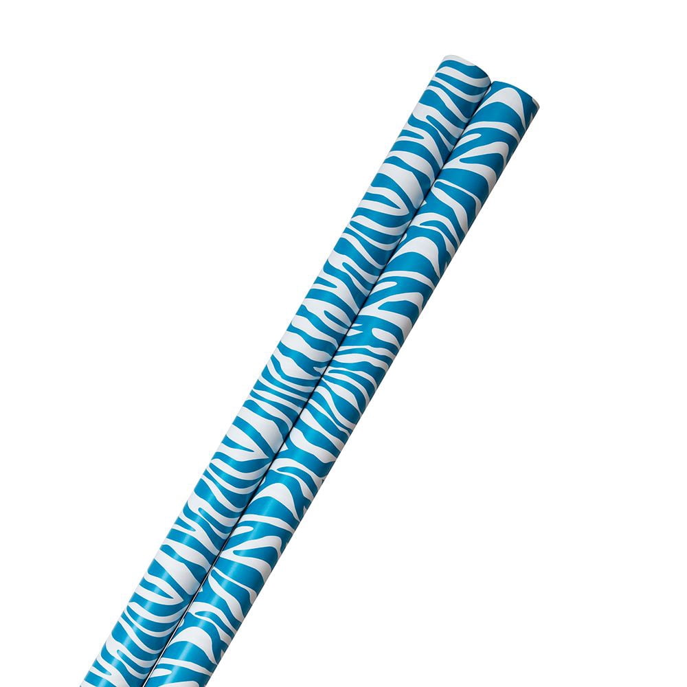 JAM Paper Blue & White Zebra Wrapping Paper, 50 Sq ft.Total, 2 per Pack