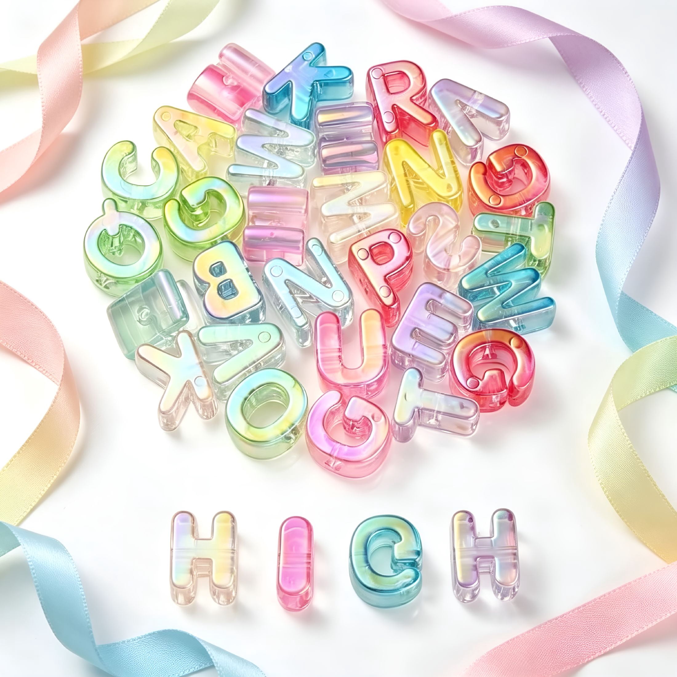 DESIGNICE Acrylic Letter Beads Rainbow Alphabet Letter Bead Spacer Loose Bead for Bracelets Jewelry Making