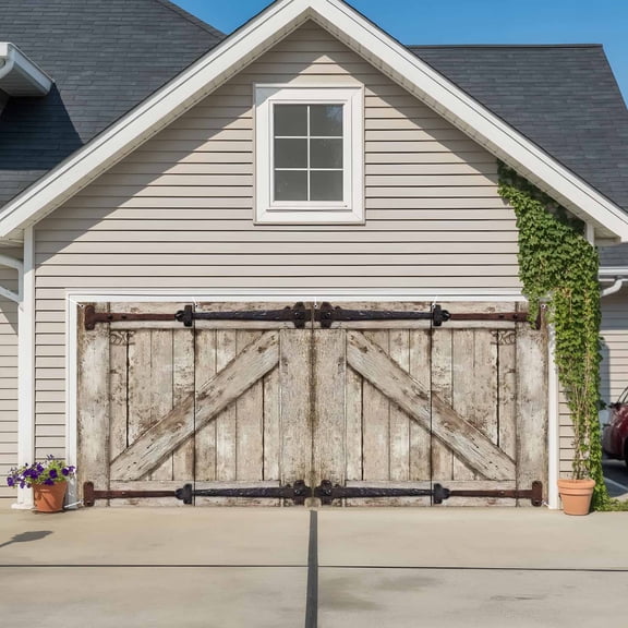 Farmhouse Wood Grain Garage Door Cover Banner 6 x 13 FT, Vintage Country Barn Gate Brown Garage Door Curtains Backdrop with Grommets for Indoor Outdoor Wall Party Porch Yard Decorations Background