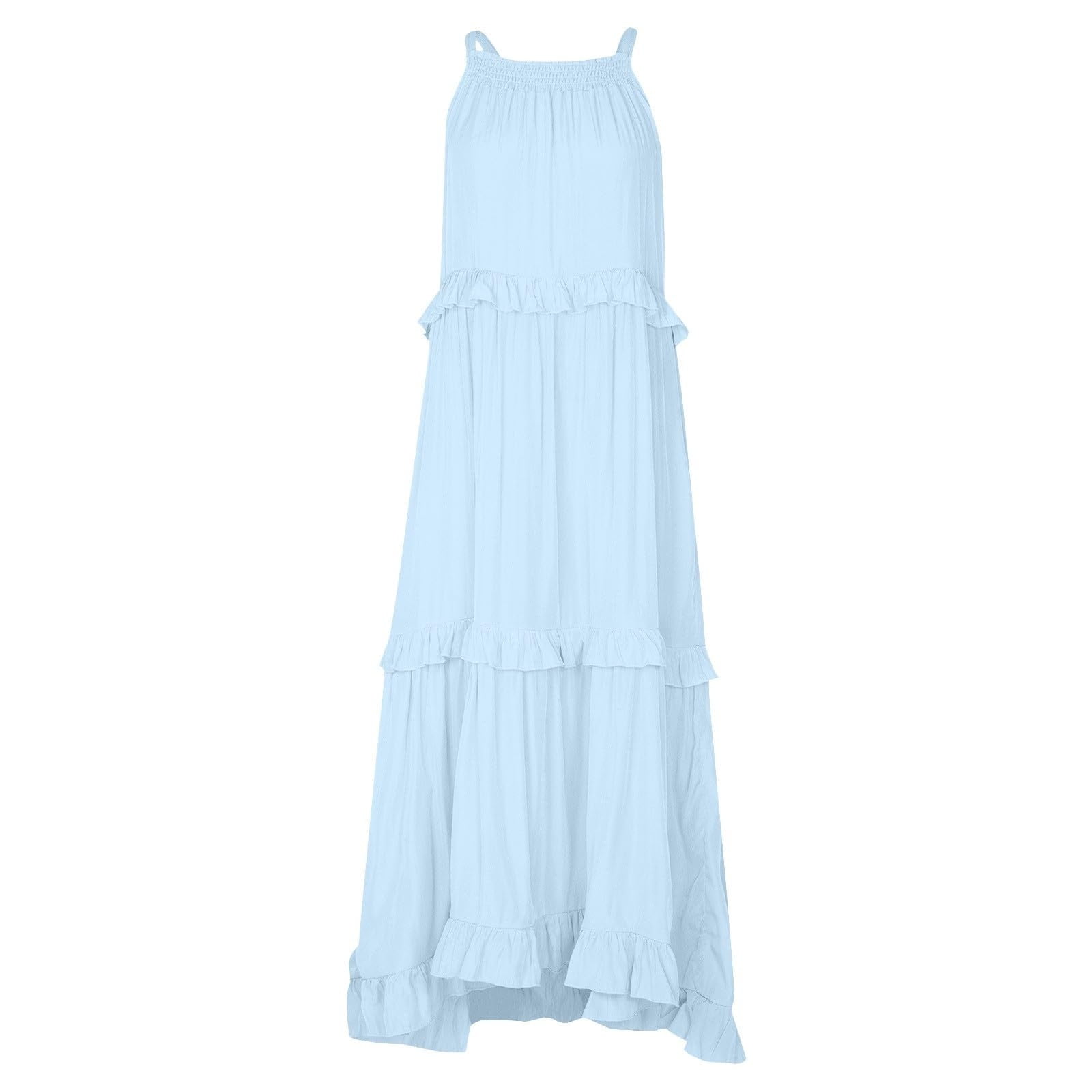 LVHAOGJOB Summer Midi Dress for Women Strap Causal Sleeveless Dress with Pockets Elegant Loose Mujers Sundress V Neck