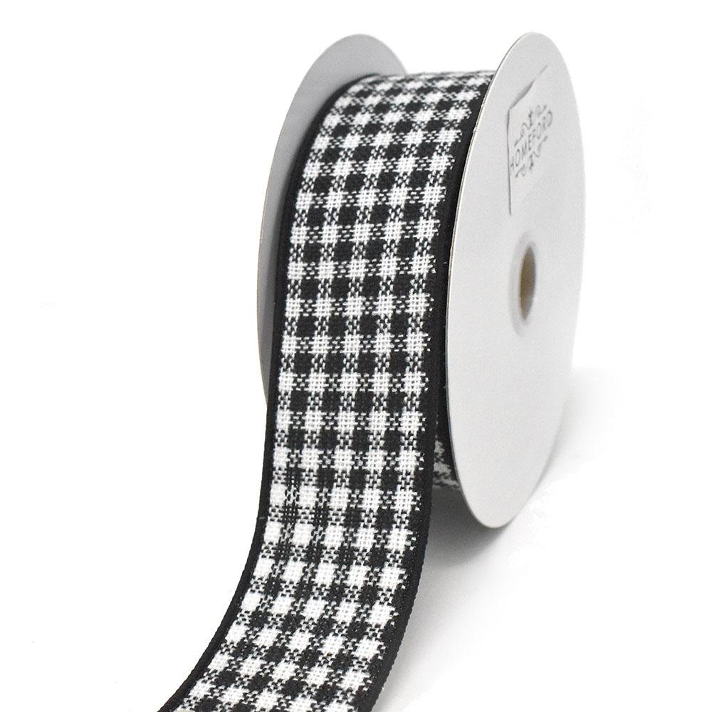Black and White Woven Checkered Wired Ribbon, 11/2Inch, 10Yard