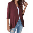 thumbnail image 3 of Women'S Open Front Cardigan 3/4 Sleeve Draped Soft Knit Sweaters Claret L, 3 of 7