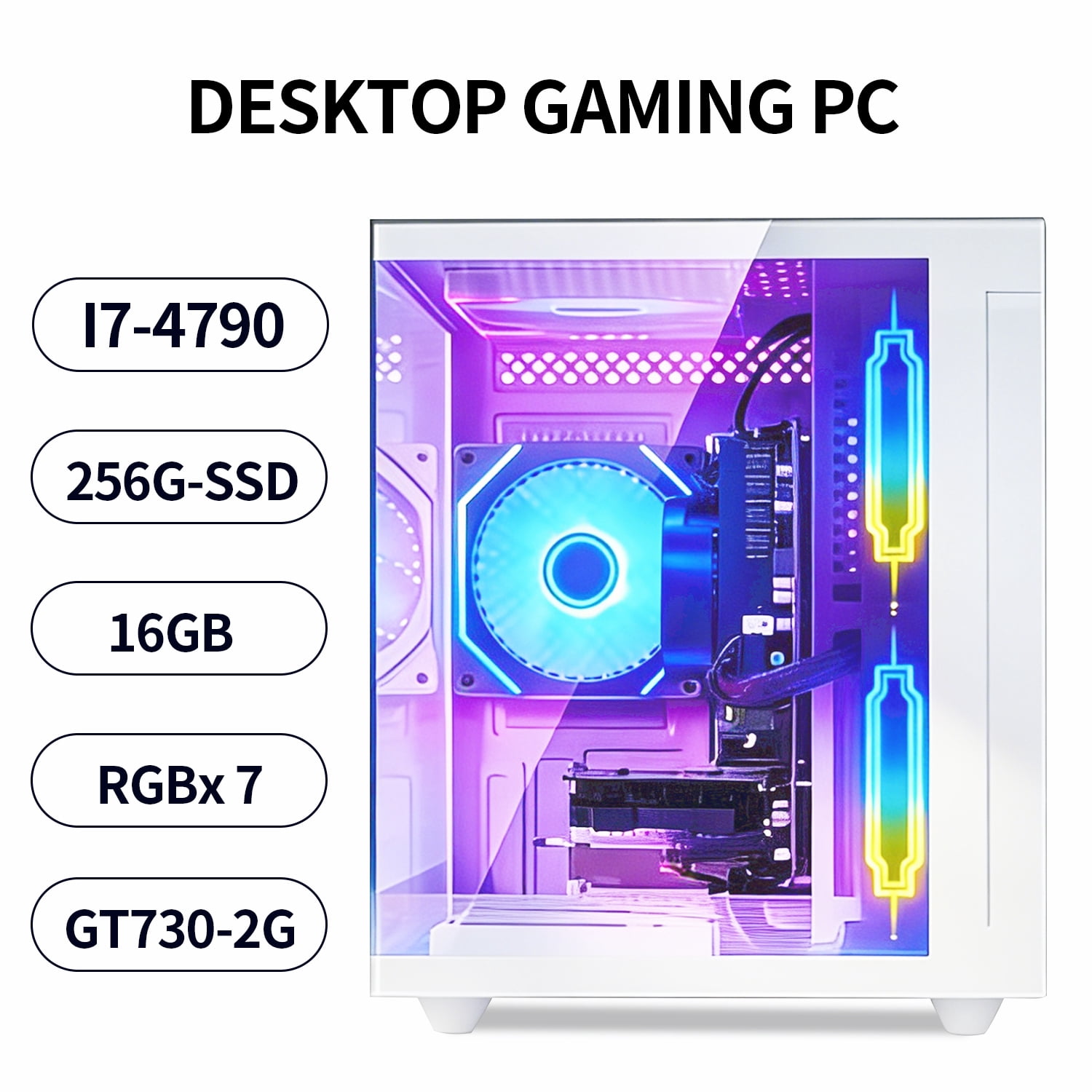 Qehi Gaming PC- I7-4790,16G DDR3 RAM,256GB SSD,GT730 2G,RGB Fans