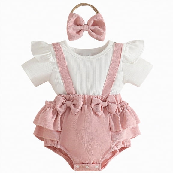 WUANDIXFA Newborn Girl Clothes Preemie Newborn Baby Girl Clothes Infant Cotton Romper Summer Outfit for Girls Ruffle Sleeve Bodysuit Jumpsuit 3-6 Months,Pink