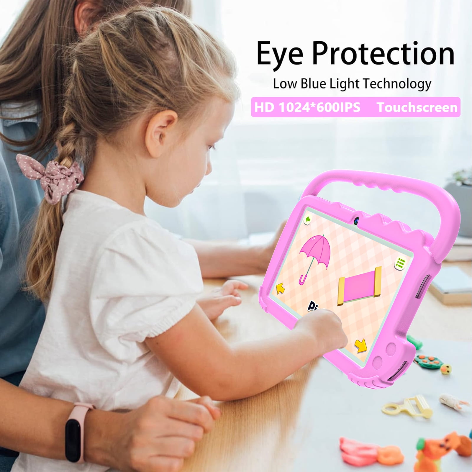 Kids Tablet, Toddler Tablet, 7" Tableta for Boys Girls, 32GB Android Tablet, 4GB RAM WiFi Dual Camera Safety Eye Protection Screen, Parental Control APP, Latest Model Kid Tablets. Pink