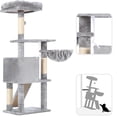 thumbnail image 3 of Cat Tree, 110 CM Cat Tower for Indoor Cats, Plush Multi-Level Kitten Cat Condo with Scratching Post,Ramp, Basket, Spacious Cat Cave, Hanging Ball, Light Gray, 3 of 7