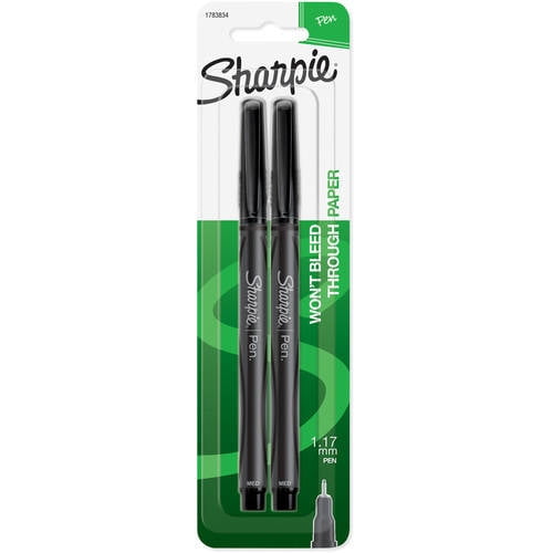 Sharpie Pen Porous Point Pens Medium Point 0.7mm, Black Ink 2 Pack