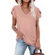 thumbnail image 1 of Camiseta de manga corta con pétalos para mujer, con agujeros calados, cuello en V, tipo suelto, camiseta informal para uso en verano, cuero, rosa, S, 1 of 5