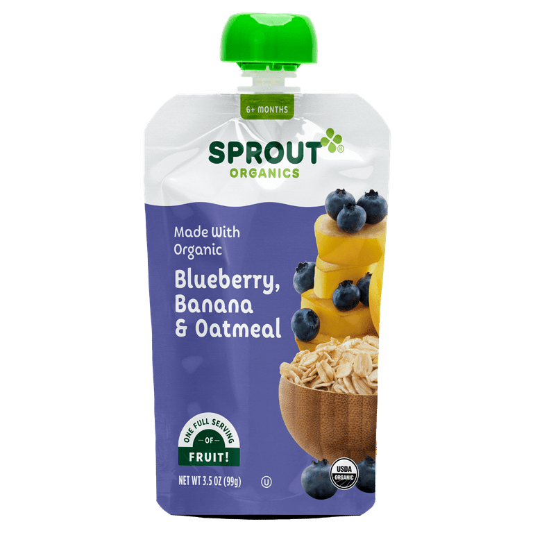 Sprout Organics Stage 2 Baby Food Organic Blueberry Banana Oatmeal 3.5 oz Pouches 6 Pack Walmart